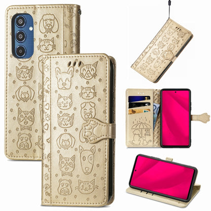 Cat and Dog Embossed Leather Phone Case, For Samsung Galaxy A16, For Samsung Galaxy A06, For Samsung Galaxy M35