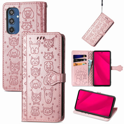 Cat and Dog Embossed Leather Phone Case, For Samsung Galaxy A16, For Samsung Galaxy A06, For Samsung Galaxy M35