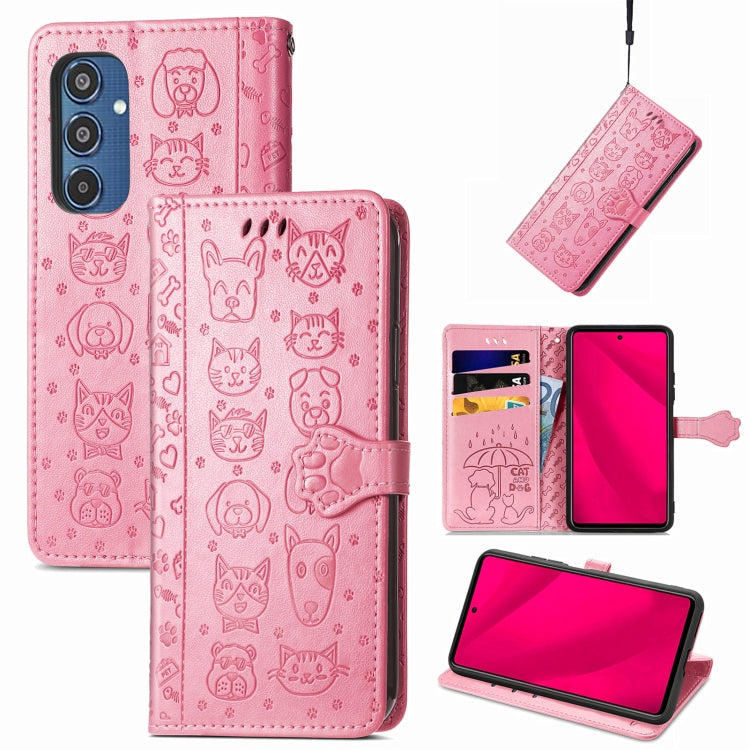 Cat and Dog Embossed Leather Phone Case, For Samsung Galaxy A16, For Samsung Galaxy A06, For Samsung Galaxy M35