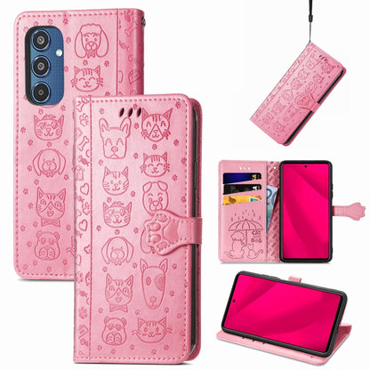 Cat and Dog Embossed Leather Phone Case, For Samsung Galaxy A16, For Samsung Galaxy A06, For Samsung Galaxy M35