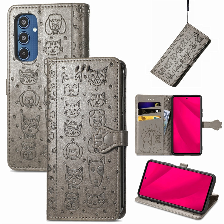 Cat and Dog Embossed Leather Phone Case, For Samsung Galaxy A16, For Samsung Galaxy A06, For Samsung Galaxy M35
