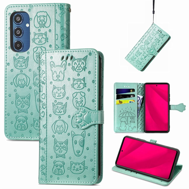 Cat and Dog Embossed Leather Phone Case, For Samsung Galaxy A16, For Samsung Galaxy A06, For Samsung Galaxy M35