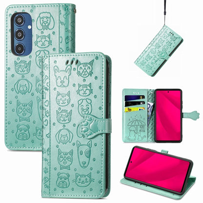 Cat and Dog Embossed Leather Phone Case, For Samsung Galaxy A16, For Samsung Galaxy A06, For Samsung Galaxy M35