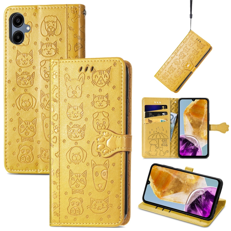 Cat and Dog Embossed Leather Phone Case, For Samsung Galaxy A16, For Samsung Galaxy A06, For Samsung Galaxy M35