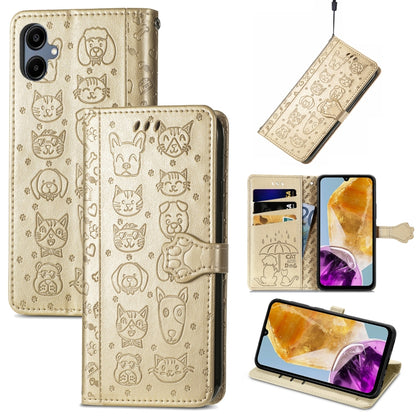 Cat and Dog Embossed Leather Phone Case, For Samsung Galaxy A16, For Samsung Galaxy A06, For Samsung Galaxy M35