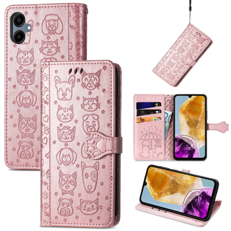 Cat and Dog Embossed Leather Phone Case, For Samsung Galaxy A16, For Samsung Galaxy A06, For Samsung Galaxy M35