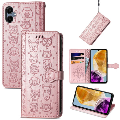 Cat and Dog Embossed Leather Phone Case, For Samsung Galaxy A16, For Samsung Galaxy A06, For Samsung Galaxy M35