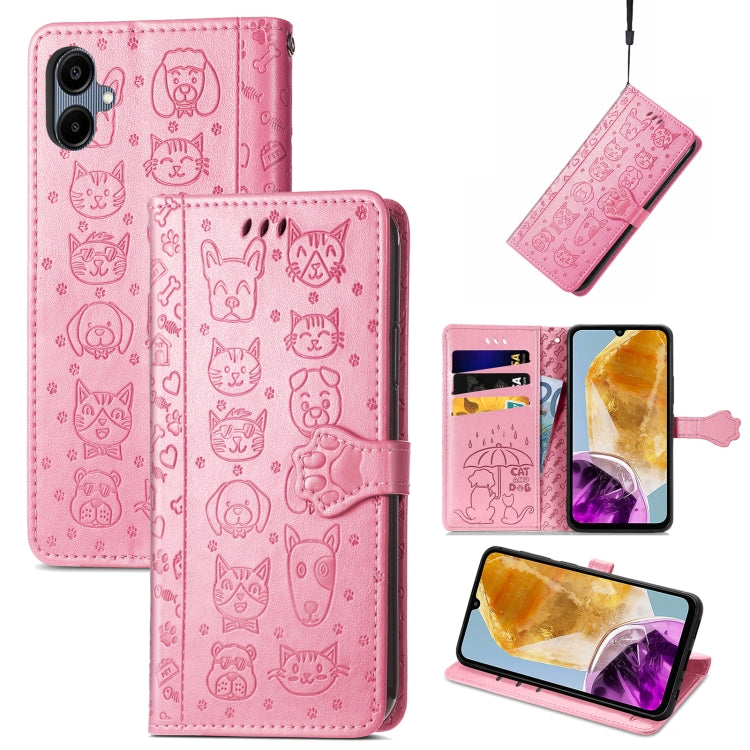 Cat and Dog Embossed Leather Phone Case, For Samsung Galaxy A16, For Samsung Galaxy A06, For Samsung Galaxy M35