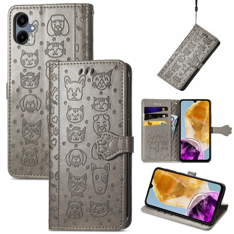 Cat and Dog Embossed Leather Phone Case, For Samsung Galaxy A16, For Samsung Galaxy A06, For Samsung Galaxy M35