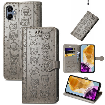 Cat and Dog Embossed Leather Phone Case, For Samsung Galaxy A16, For Samsung Galaxy A06, For Samsung Galaxy M35