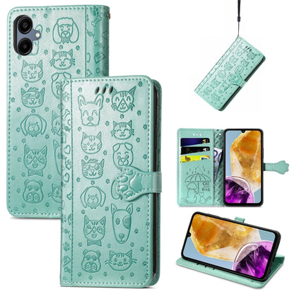 Cat and Dog Embossed Leather Phone Case, For Samsung Galaxy A16, For Samsung Galaxy A06, For Samsung Galaxy M35