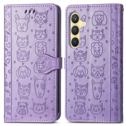 Cat and Dog Embossed Leather Phone Case, For Samsung Galaxy S25 5G, For Samsung Galaxy S25+ 5G, For Samsung Galaxy S25 Ultra 5G