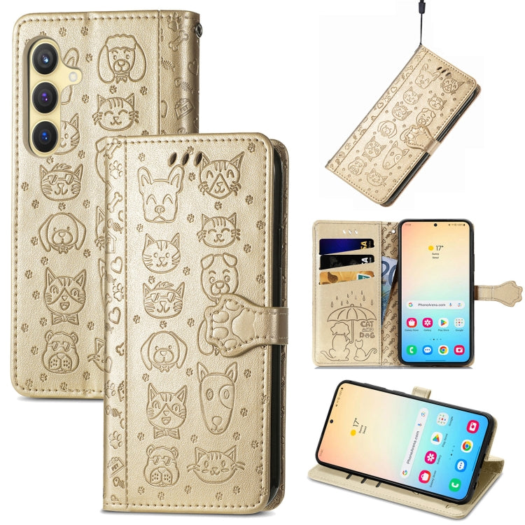 Cat and Dog Embossed Leather Phone Case, For Samsung Galaxy S25 5G, For Samsung Galaxy S25+ 5G, For Samsung Galaxy S25 Ultra 5G