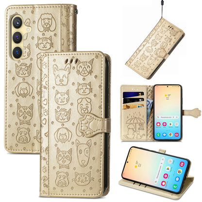 Cat and Dog Embossed Leather Phone Case, For Samsung Galaxy S25 5G, For Samsung Galaxy S25+ 5G, For Samsung Galaxy S25 Ultra 5G