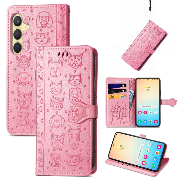 Cat and Dog Embossed Leather Phone Case, For Samsung Galaxy S25 5G, For Samsung Galaxy S25+ 5G, For Samsung Galaxy S25 Ultra 5G