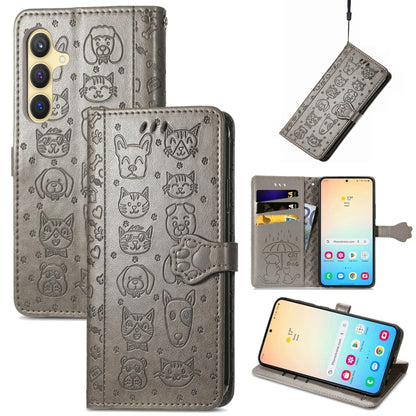 Cat and Dog Embossed Leather Phone Case, For Samsung Galaxy S25 5G, For Samsung Galaxy S25+ 5G, For Samsung Galaxy S25 Ultra 5G