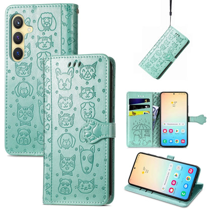 Cat and Dog Embossed Leather Phone Case, For Samsung Galaxy S25 5G, For Samsung Galaxy S25+ 5G, For Samsung Galaxy S25 Ultra 5G
