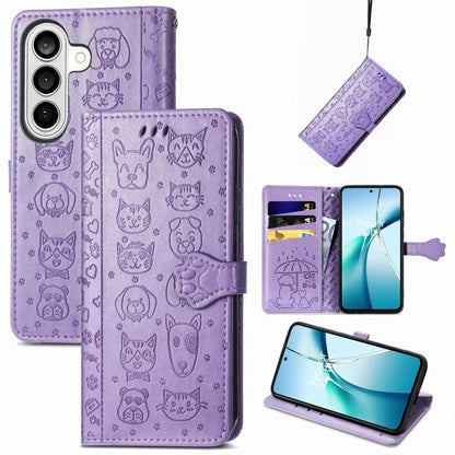Cat and Dog Embossed Leather Phone Case, For Samsung Galaxy S26+ 5G, For Samsung Galaxy S26 Ultra 5G, For Samsung Galaxy S26 5G