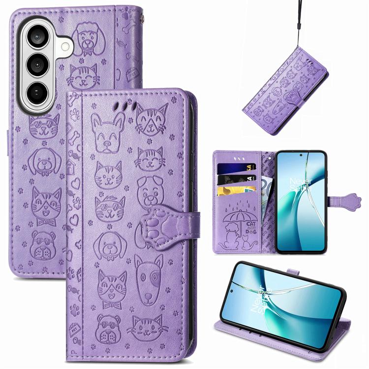 Cat and Dog Embossed Leather Phone Case, For Samsung Galaxy S26+ 5G, For Samsung Galaxy S26 Ultra 5G, For Samsung Galaxy S26 5G