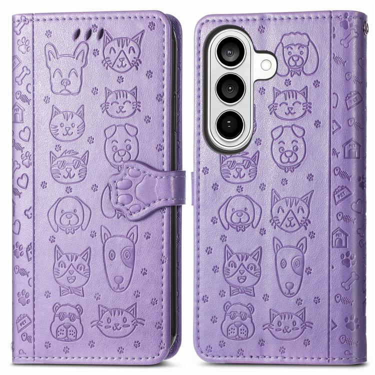 Cat and Dog Embossed Leather Phone Case, For Samsung Galaxy S26+ 5G, For Samsung Galaxy S26 Ultra 5G, For Samsung Galaxy S26 5G