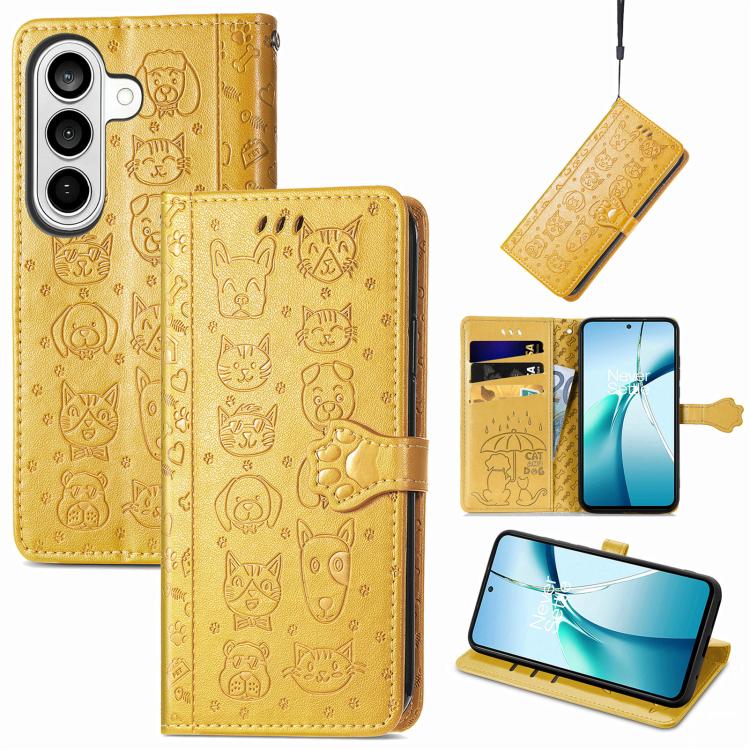 Cat and Dog Embossed Leather Phone Case, For Samsung Galaxy S26+ 5G, For Samsung Galaxy S26 Ultra 5G, For Samsung Galaxy S26 5G