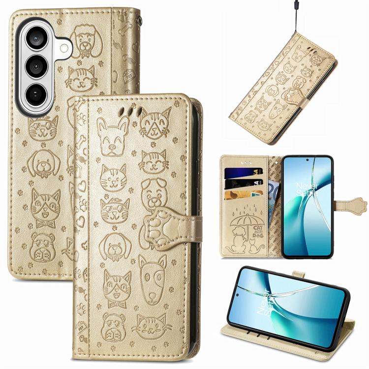 Cat and Dog Embossed Leather Phone Case, For Samsung Galaxy S26+ 5G, For Samsung Galaxy S26 Ultra 5G, For Samsung Galaxy S26 5G