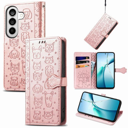 Cat and Dog Embossed Leather Phone Case, For Samsung Galaxy S26+ 5G, For Samsung Galaxy S26 Ultra 5G, For Samsung Galaxy S26 5G