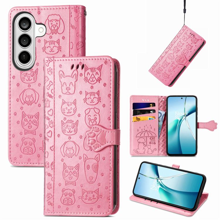 Cat and Dog Embossed Leather Phone Case, For Samsung Galaxy S26+ 5G, For Samsung Galaxy S26 Ultra 5G, For Samsung Galaxy S26 5G