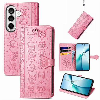 Cat and Dog Embossed Leather Phone Case, For Samsung Galaxy S26+ 5G, For Samsung Galaxy S26 Ultra 5G, For Samsung Galaxy S26 5G