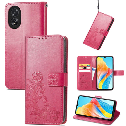 Four-leaf Clasp Embossed Buckle Leather Phone Case, ForOPPO A79 5G / A2 5G, For OPPO A38, For OPPO Reno10 /10 Pro Global
