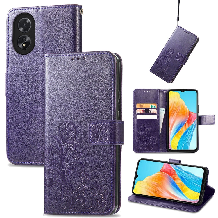 Four-leaf Clasp Embossed Buckle Leather Phone Case, ForOPPO A79 5G / A2 5G, For OPPO A38, For OPPO Reno10 /10 Pro Global
