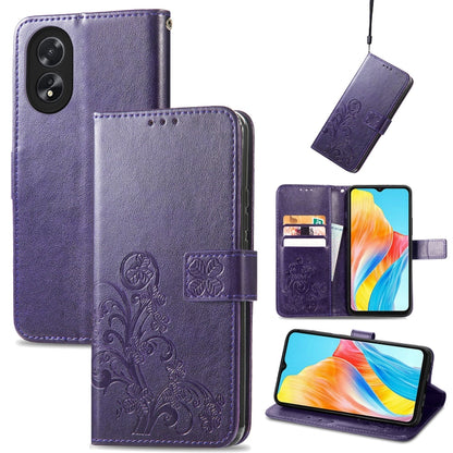 Four-leaf Clasp Embossed Buckle Leather Phone Case, ForOPPO A79 5G / A2 5G, For OPPO A38, For OPPO Reno10 /10 Pro Global