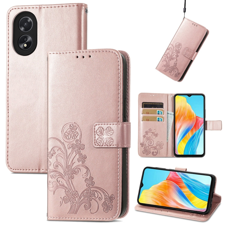 Four-leaf Clasp Embossed Buckle Leather Phone Case, ForOPPO A79 5G / A2 5G, For OPPO A38, For OPPO Reno10 /10 Pro Global