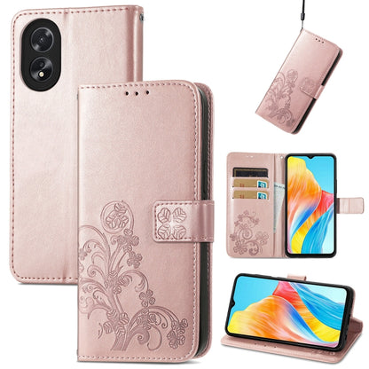 Four-leaf Clasp Embossed Buckle Leather Phone Case, ForOPPO A79 5G / A2 5G, For OPPO A38, For OPPO Reno10 /10 Pro Global