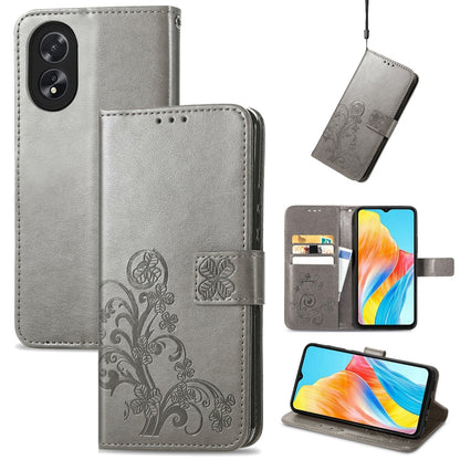Four-leaf Clasp Embossed Buckle Leather Phone Case, ForOPPO A79 5G / A2 5G, For OPPO A38, For OPPO Reno10 /10 Pro Global