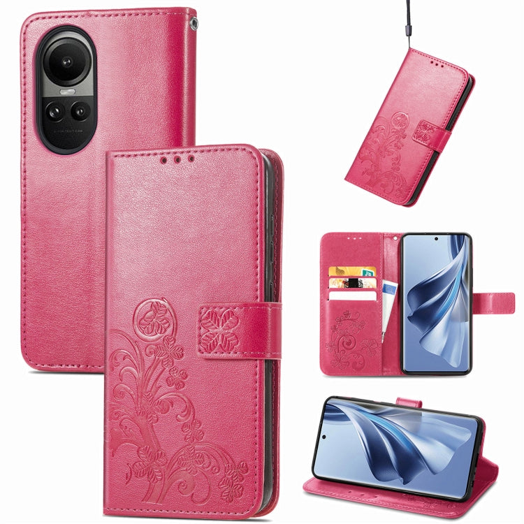 Four-leaf Clasp Embossed Buckle Leather Phone Case, ForOPPO A79 5G / A2 5G, For OPPO A38, For OPPO Reno10 /10 Pro Global