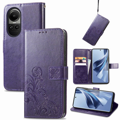 Four-leaf Clasp Embossed Buckle Leather Phone Case, ForOPPO A79 5G / A2 5G, For OPPO A38, For OPPO Reno10 /10 Pro Global