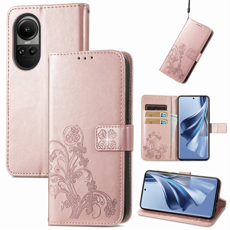 Four-leaf Clasp Embossed Buckle Leather Phone Case, ForOPPO A79 5G / A2 5G, For OPPO A38, For OPPO Reno10 /10 Pro Global