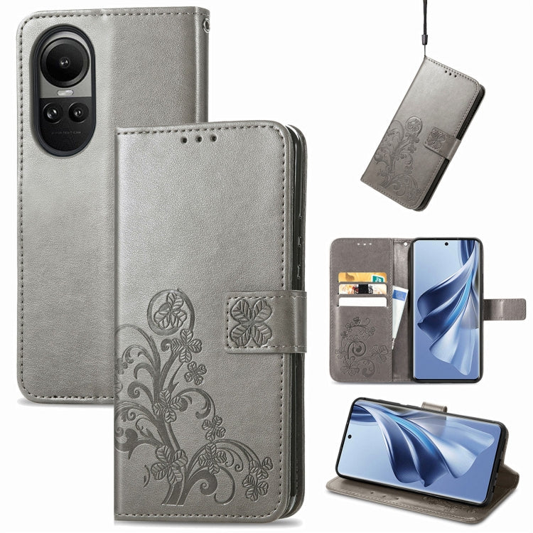 Four-leaf Clasp Embossed Buckle Leather Phone Case, ForOPPO A79 5G / A2 5G, For OPPO A38, For OPPO Reno10 /10 Pro Global