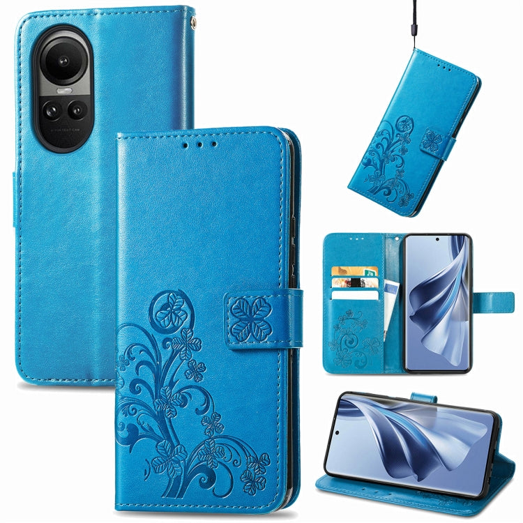Four-leaf Clasp Embossed Buckle Leather Phone Case, ForOPPO A79 5G / A2 5G, For OPPO A38, For OPPO Reno10 /10 Pro Global