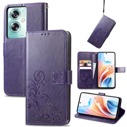 Four-leaf Clasp Embossed Buckle Leather Phone Case, ForOPPO A79 5G / A2 5G, For OPPO A38, For OPPO Reno10 /10 Pro Global