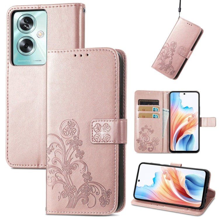 Four-leaf Clasp Embossed Buckle Leather Phone Case, ForOPPO A79 5G / A2 5G, For OPPO A38, For OPPO Reno10 /10 Pro Global