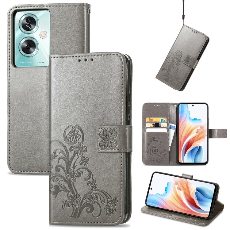 Four-leaf Clasp Embossed Buckle Leather Phone Case, ForOPPO A79 5G / A2 5G, For OPPO A38, For OPPO Reno10 /10 Pro Global