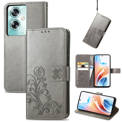 Four-leaf Clasp Embossed Buckle Leather Phone Case, ForOPPO A79 5G / A2 5G, For OPPO A38, For OPPO Reno10 /10 Pro Global