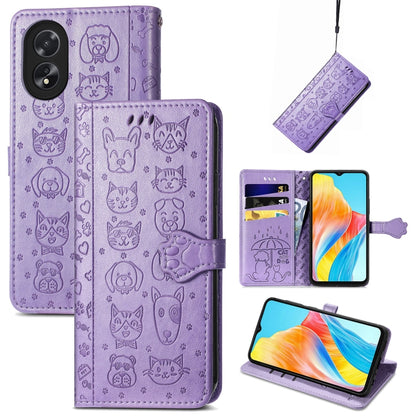 Cat and Dog Embossed Leather Phone Case, For OPPO A79 5G / A2 5G, ForOPPO Reno11 F 5G, For OPPO A38