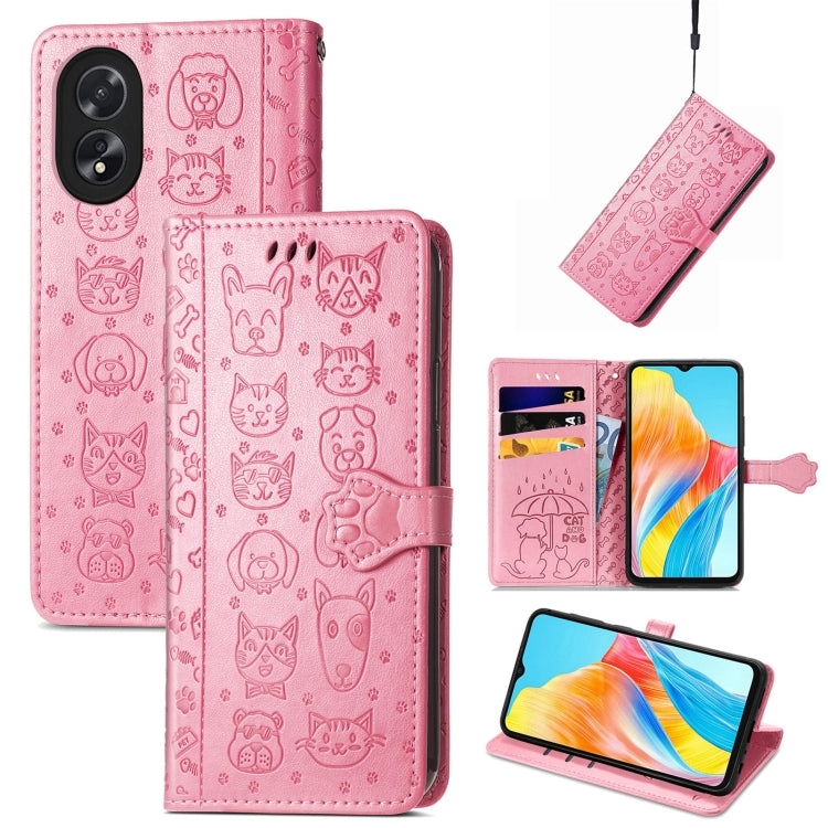 Cat and Dog Embossed Leather Phone Case, For OPPO A79 5G / A2 5G, ForOPPO Reno11 F 5G, For OPPO A38