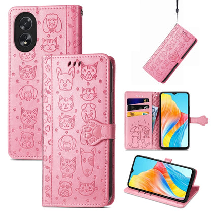 Cat and Dog Embossed Leather Phone Case, For OPPO A79 5G / A2 5G, ForOPPO Reno11 F 5G, For OPPO A38
