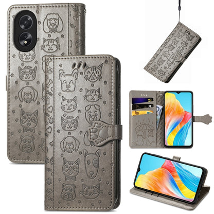 Cat and Dog Embossed Leather Phone Case, For OPPO A79 5G / A2 5G, ForOPPO Reno11 F 5G, For OPPO A38