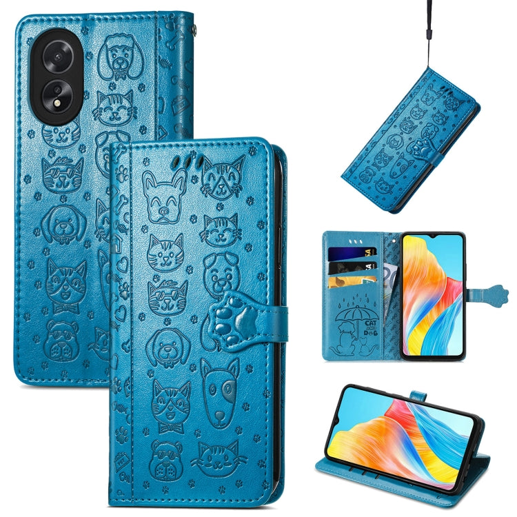 Cat and Dog Embossed Leather Phone Case, For OPPO A79 5G / A2 5G, ForOPPO Reno11 F 5G, For OPPO A38