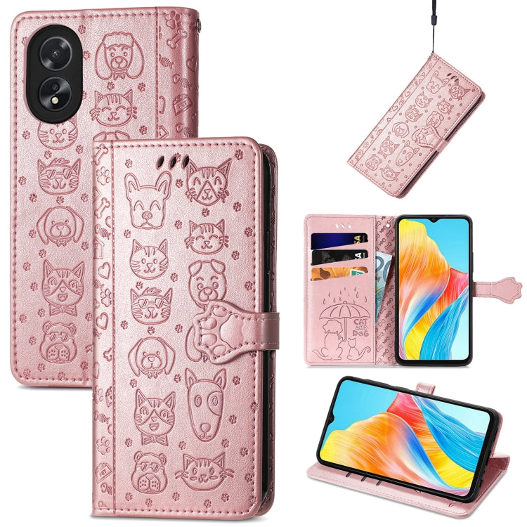 Cat and Dog Embossed Leather Phone Case, For OPPO A79 5G / A2 5G, ForOPPO Reno11 F 5G, For OPPO A38